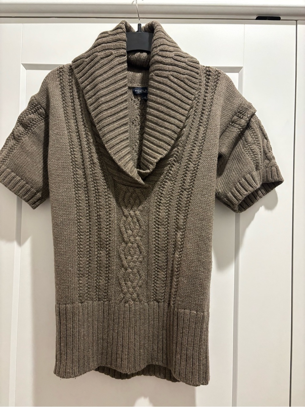 Banana Republic Taupe Cable Cowl Short-Sleeve Extra Fine Merino Sweater